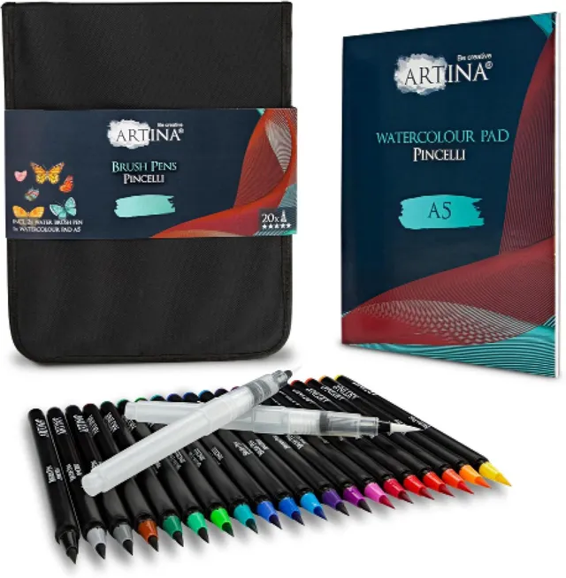 artina-expertilo-pinselstifte-set-20-farben-mit-aquarellblock image 1